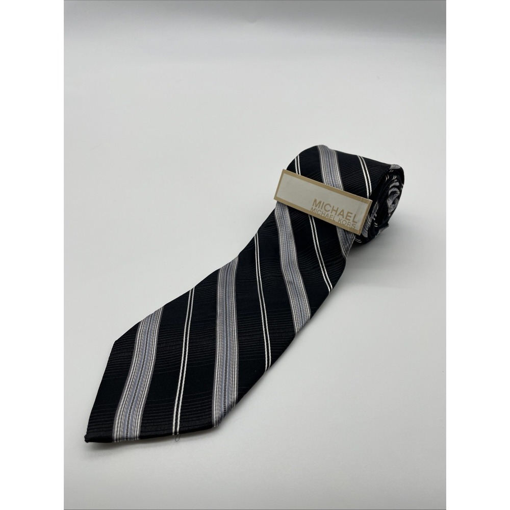 Michael Kors Black Necktie With Diagonal Silver Lines Silk